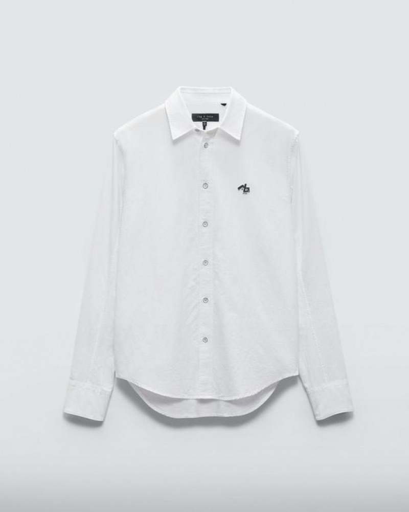 Men's Rag & Bone RB Monster Cotton Oxford Classic Fit Button Down Shirts White | 841MRSNHV