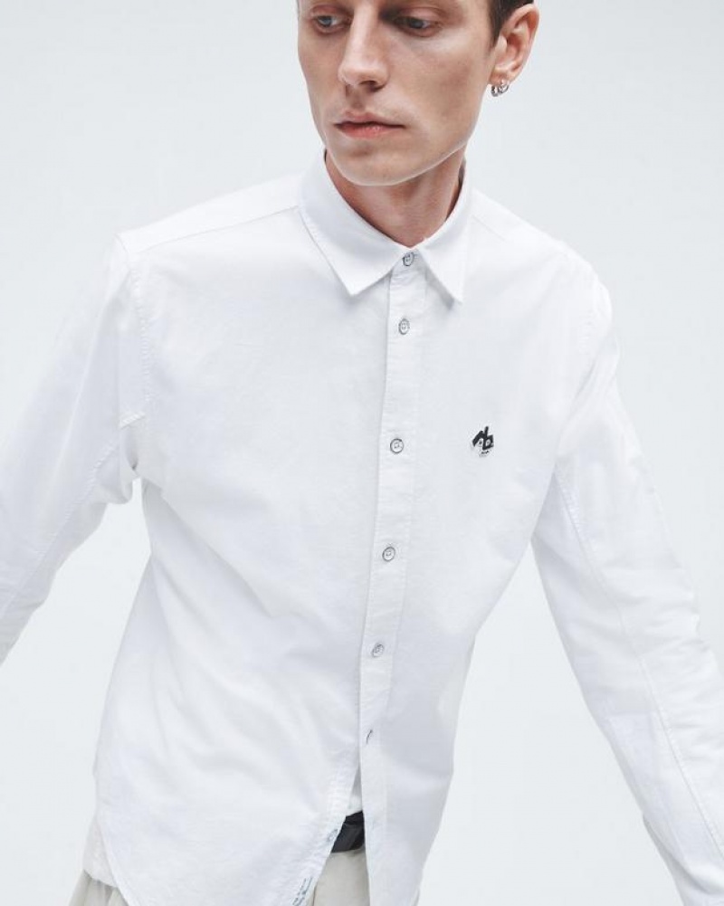 Men's Rag & Bone RB Monster Cotton Oxford Classic Fit Button Down Shirts White | 841MRSNHV