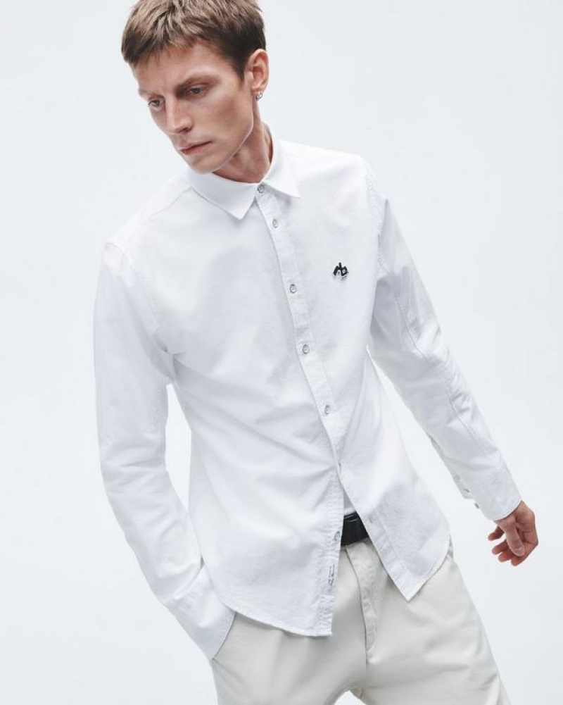 Men's Rag & Bone RB Monster Cotton Oxford Classic Fit Button Down Shirts White | 841MRSNHV