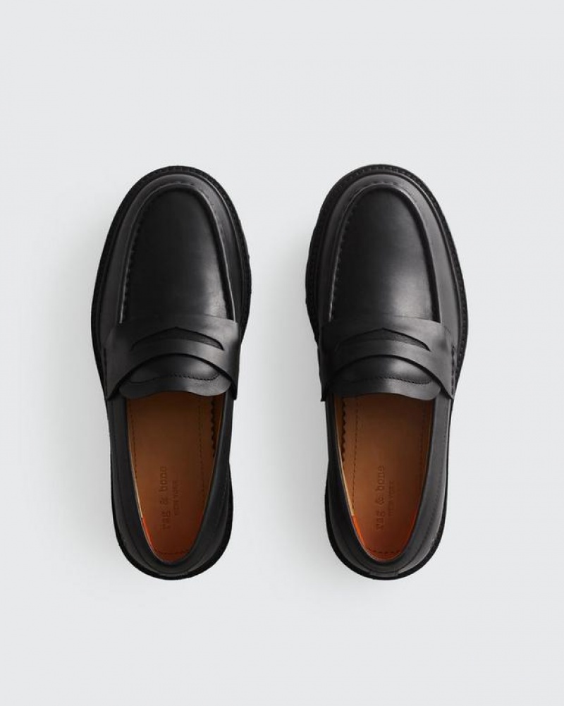 Men's Rag & Bone RB - Leather Penny Loafers Black | 038CHTUZF