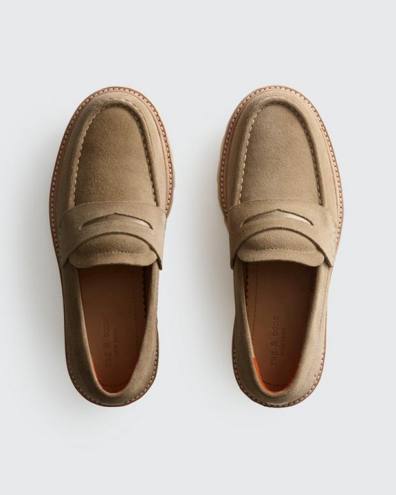 Men's Rag & Bone RB - Suede Penny Loafers Nougat Suede | 627VGHXRI