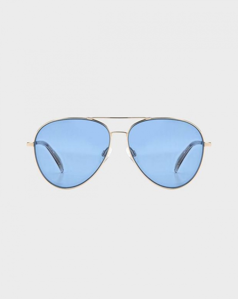 Men's Rag & Bone Ren Pilot Sunglasses Gold Beige | 687JVCZAD