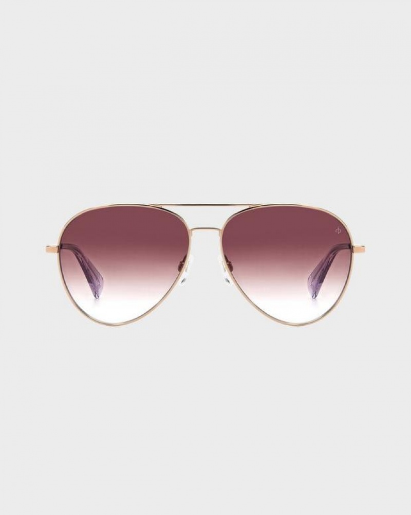 Men's Rag & Bone Ren Pilot Sunglasses Red Gold | 472JUEZAW