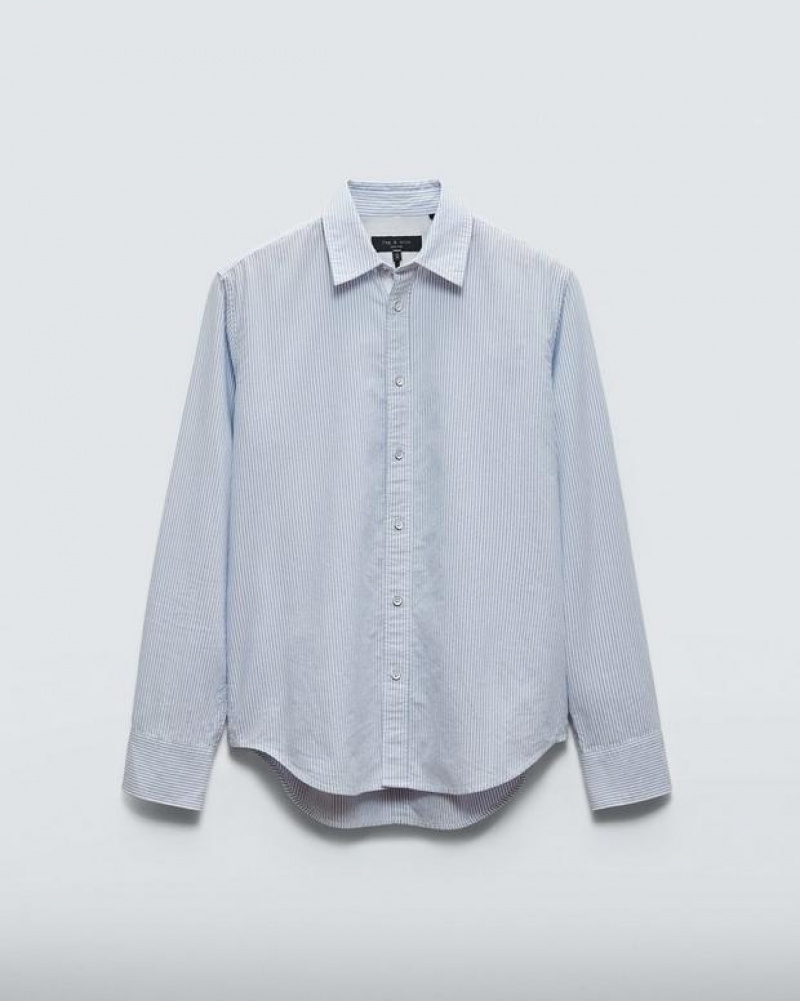 Men's Rag & Bone Tomlin Cotton Oxford Classic Fit Button Down Shirts Light Blue Stripes | 836YGDEIZ