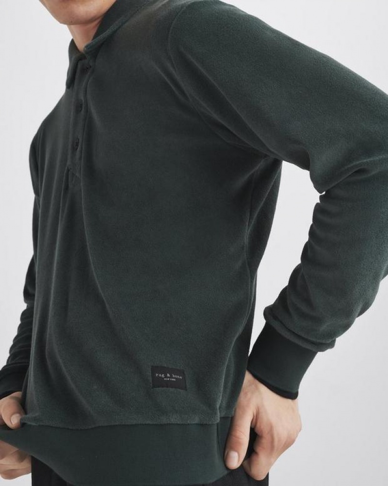 Men's Rag & Bone Toweling Long Sleeve Classic Fit T-Shirt Grey Green | 529VXIYUM