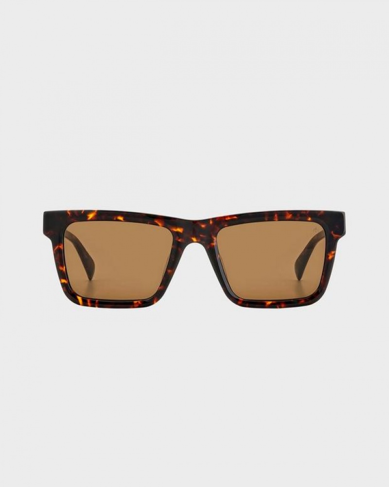 Men's Rag & Bone Warren Rectangular Sunglasses Havana | 137TRLKNP