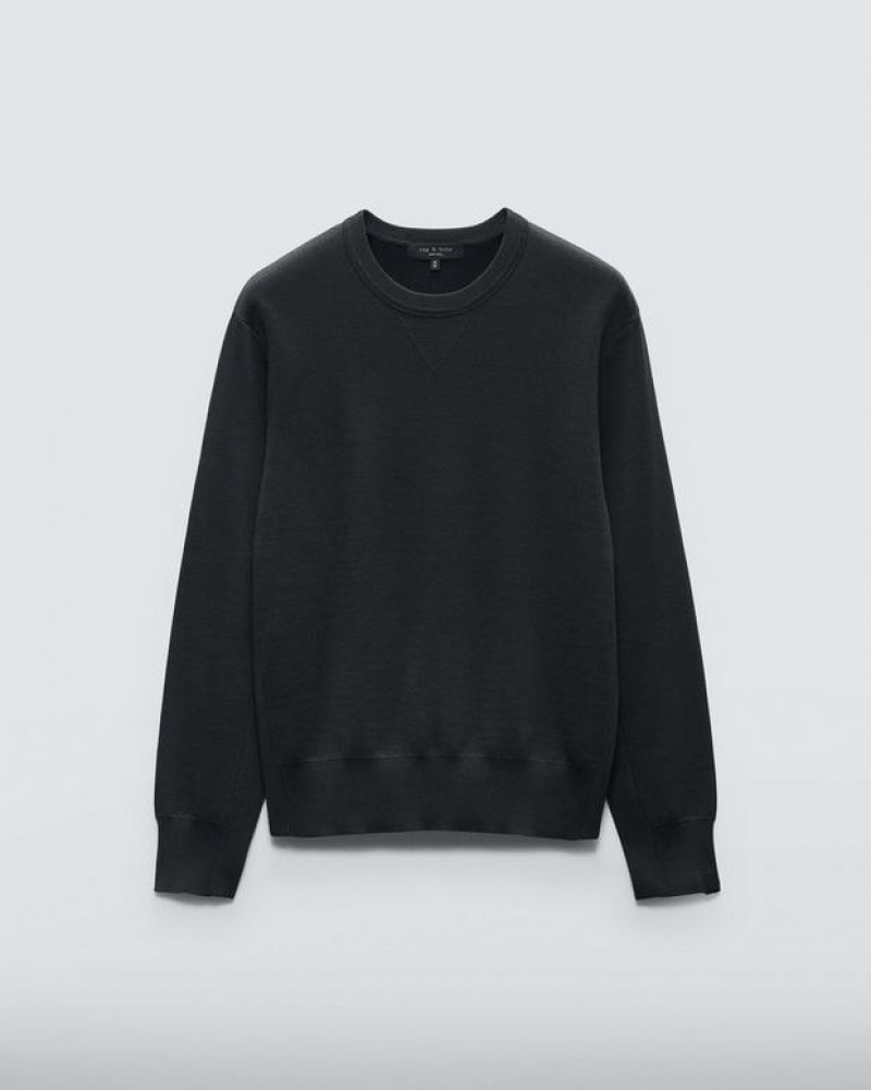 Men's Rag & Bone York Viscose Crew Relaxed Fit Sweaters Black | 768OQVUFG