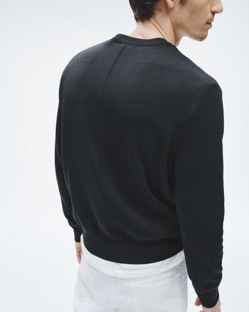 Men's Rag & Bone York Viscose Crew Relaxed Fit Sweaters Black | 768OQVUFG