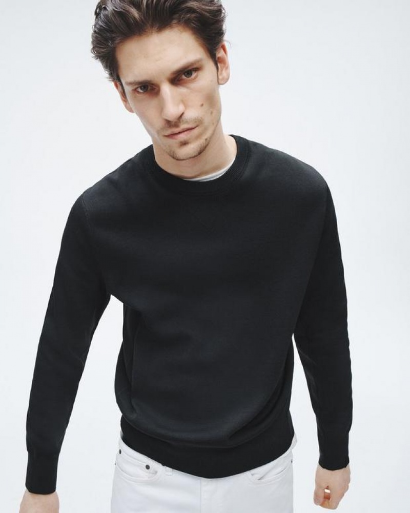 Men's Rag & Bone York Viscose Crew Relaxed Fit Sweaters Black | 768OQVUFG