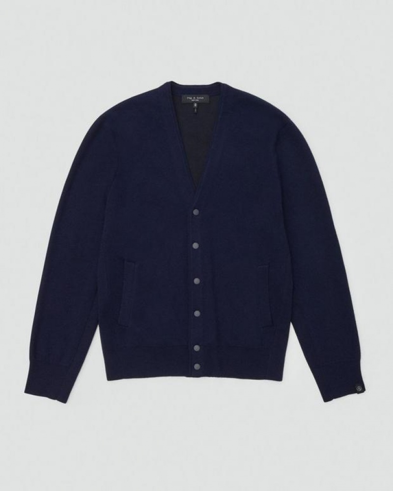 Men's Rag & Bone York Wool Cardigan Relaxed Fit Sweaters Navy | 971JXLZNT