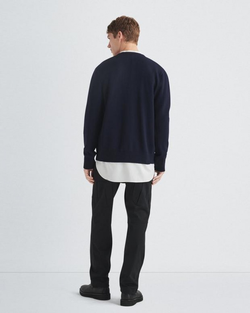 Men's Rag & Bone York Wool Cardigan Relaxed Fit Sweaters Navy | 971JXLZNT