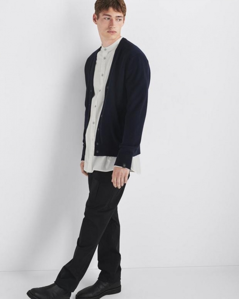 Men's Rag & Bone York Wool Cardigan Relaxed Fit Sweaters Navy | 971JXLZNT