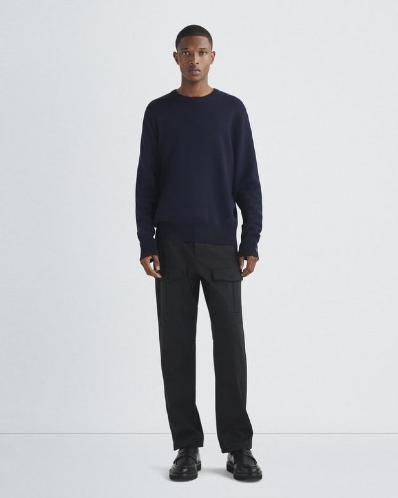 Men's Rag & Bone York Wool Crew Relaxed Fit Sweaters Navy | 359SLRNBW