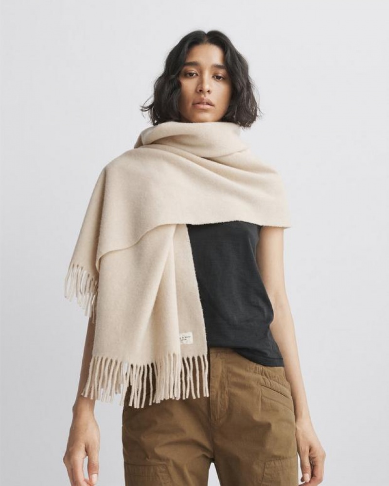 Women's Rag & Bone Addison Recycled Wool Midweight Scarf Beige | 094BCPKVY