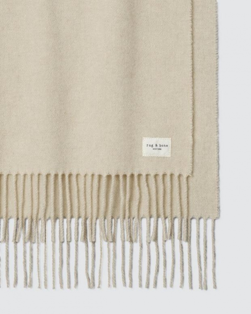 Women's Rag & Bone Addison Recycled Wool Midweight Scarf Beige | 094BCPKVY