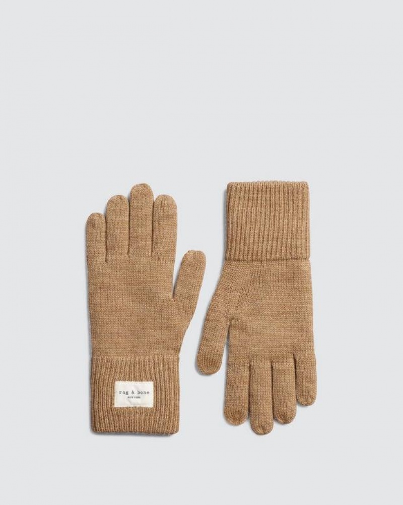 Women\'s Rag & Bone Addison Tech Wool Gloves Brown | 482EHPTAY