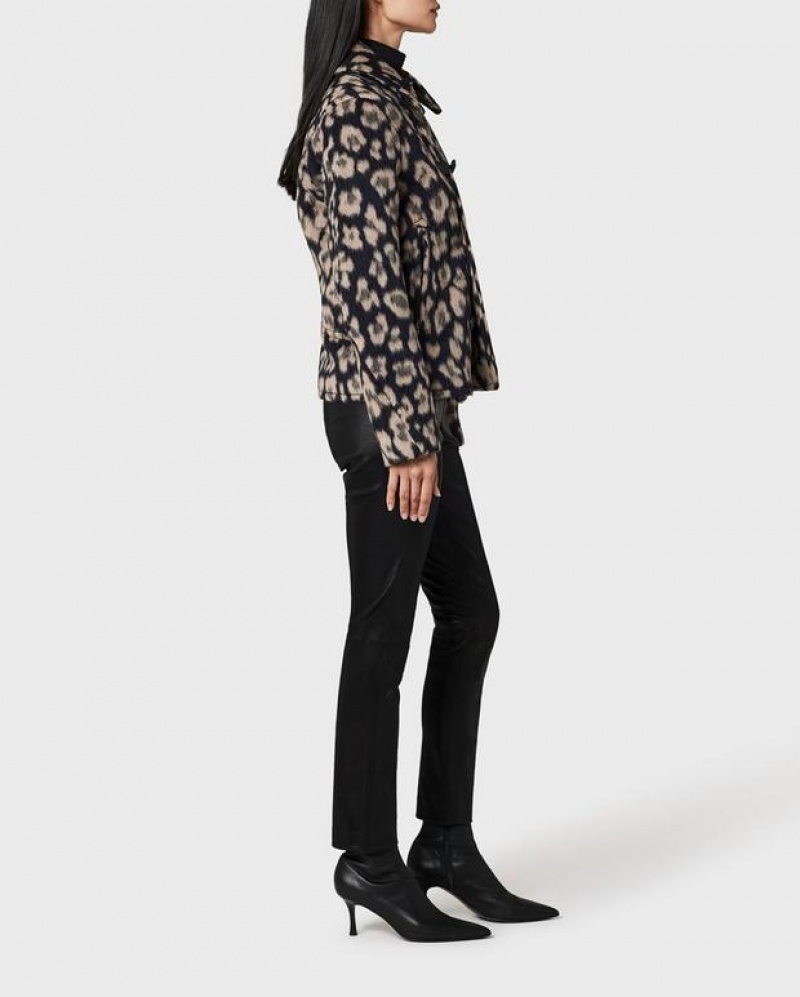 Women's Rag & Bone Alfie Leopard Wool Alpaca Peacoat Classic Fit Coats Cheetah | 493ULDMIT