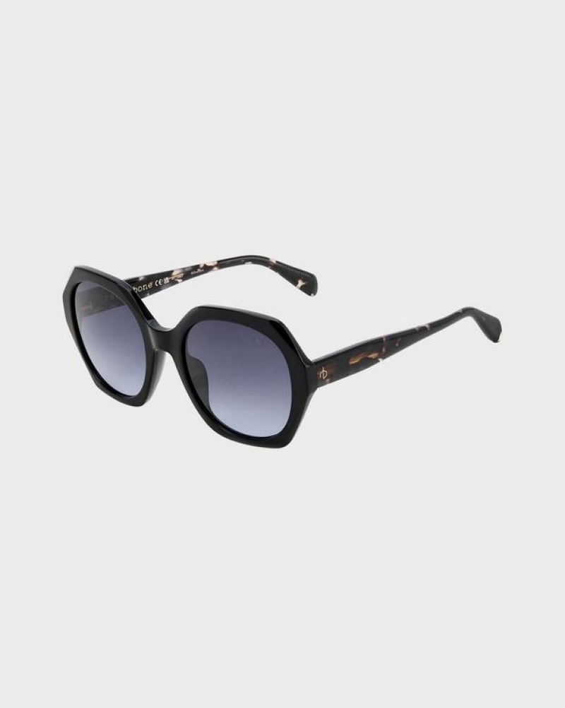 Women\'s Rag & Bone Annalise Geometric Sunglasses Black | 518NLUFHS