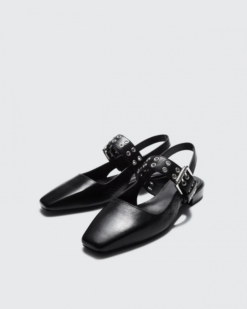 Women's Rag & Bone Astra Slingback - Leather Mary-Jane Flats Black | 862MQOAEF