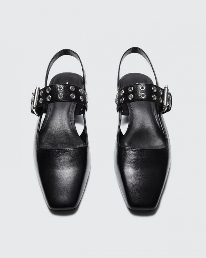 Women's Rag & Bone Astra Slingback - Leather Mary-Jane Flats Black | 862MQOAEF