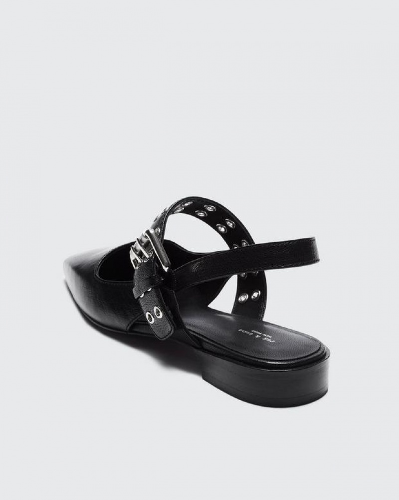 Women's Rag & Bone Astra Slingback - Leather Mary-Jane Flats Black | 862MQOAEF