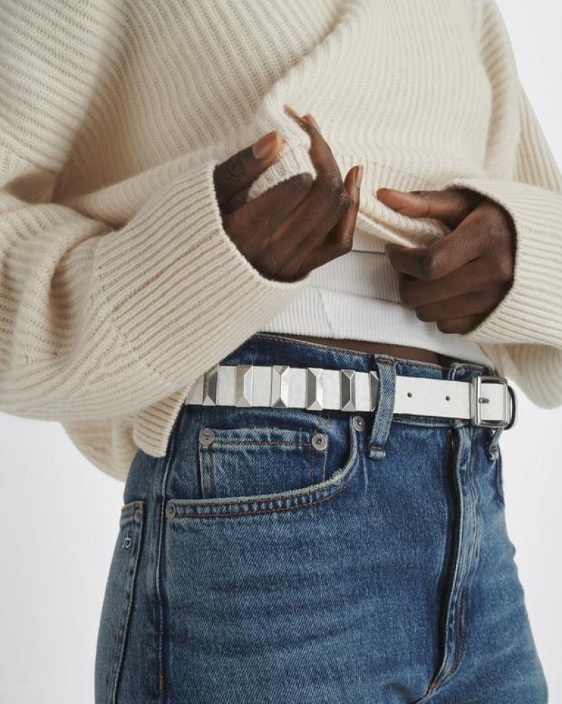 Women's Rag & Bone Baby Boyfriend Studded Leather Belts White | 019CXUDPY