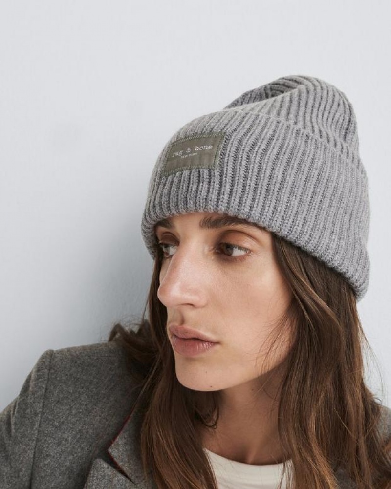 Women's Rag & Bone Blake Beanie Wool Hats Grey | 975AQIGVL