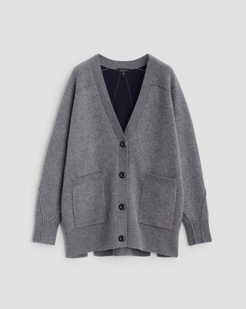 Women's Rag & Bone Bridget Italian Wool Cardigan Oversized Fit Sweaters Grey | 690YHUZQW