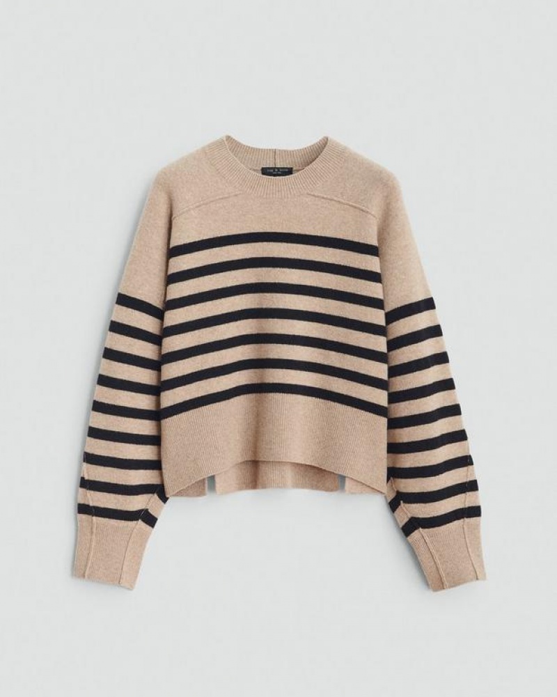 Women's Rag & Bone Bridget Stripe Wool Crew Oversized Fit Sweaters Beige Multicolor | 560BUPVMX