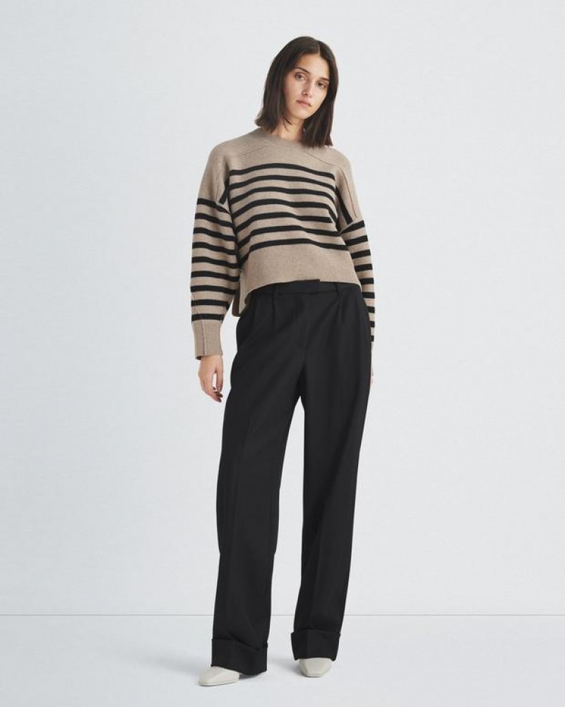 Women's Rag & Bone Bridget Stripe Wool Crew Oversized Fit Sweaters Beige Multicolor | 560BUPVMX