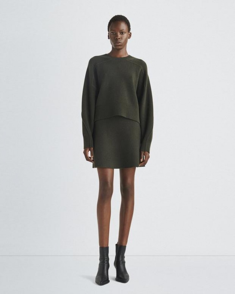 Women's Rag & Bone Bridget Wool Crew Oversized Fit Sweaters Army | 507AHEZCD