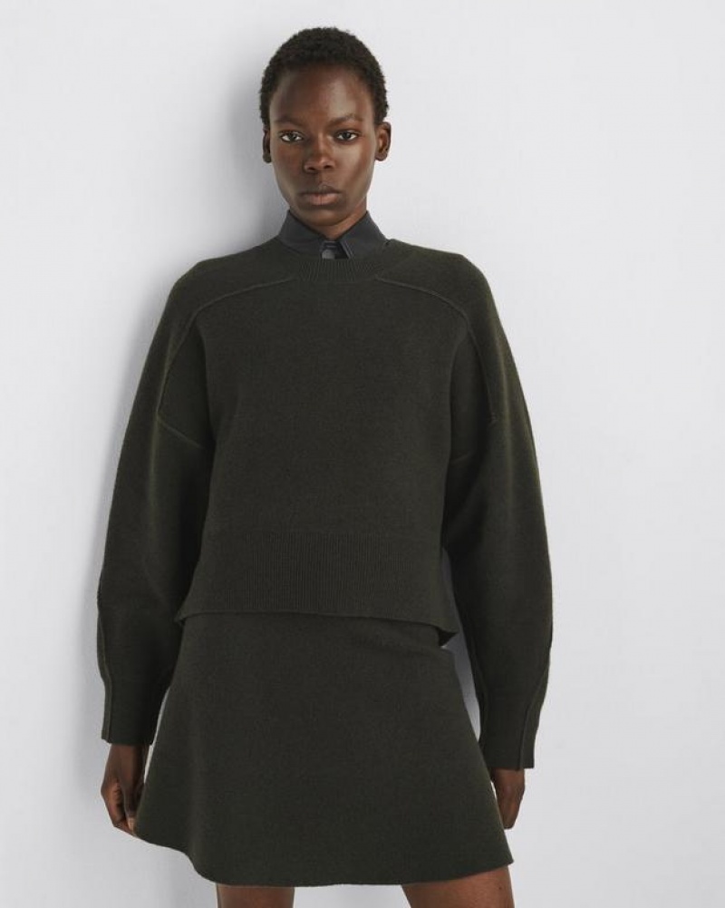 Women's Rag & Bone Bridget Wool Crew Oversized Fit Sweaters Army | 507AHEZCD