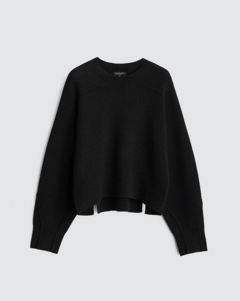 Women's Rag & Bone Bridget Wool Crew Oversized Fit Sweaters Black | 863BANKWG