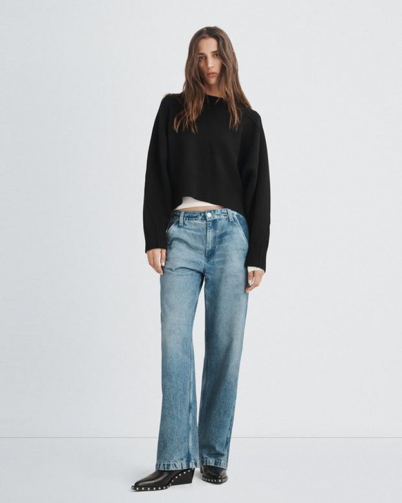 Women's Rag & Bone Bridget Wool Crew Oversized Fit Sweaters Black | 863BANKWG