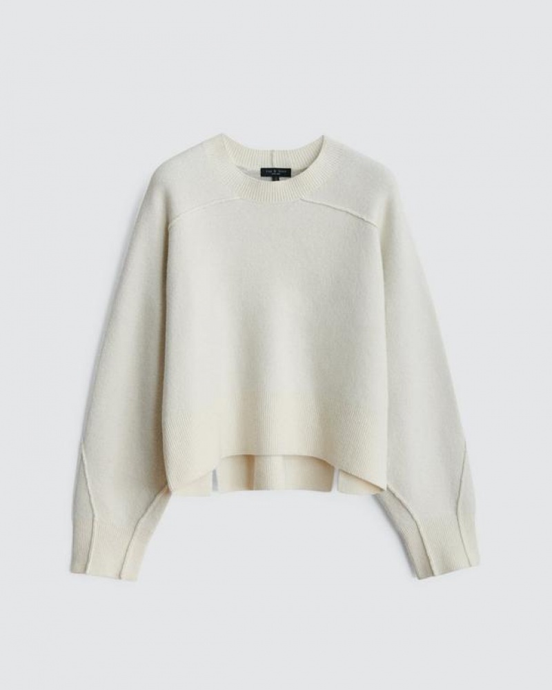 Women's Rag & Bone Bridget Wool Crew Oversized Fit Sweaters White | 601BYGAZX