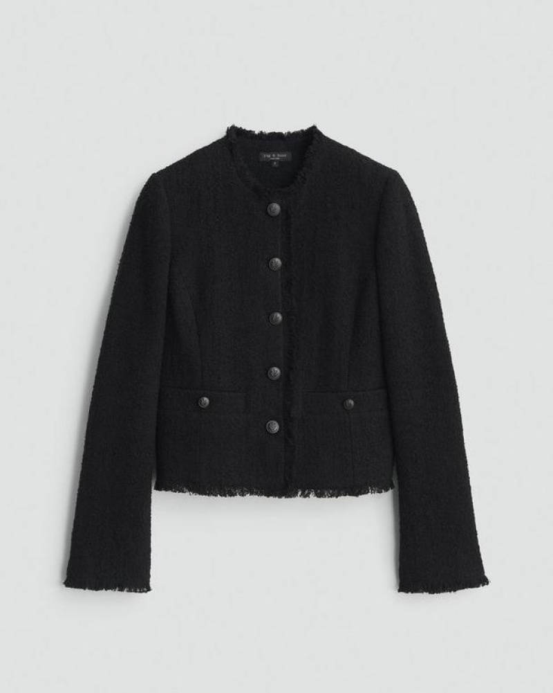 Women's Rag & Bone Carmen Tweed Classic Fit Jackets Black | 874YZQFPG