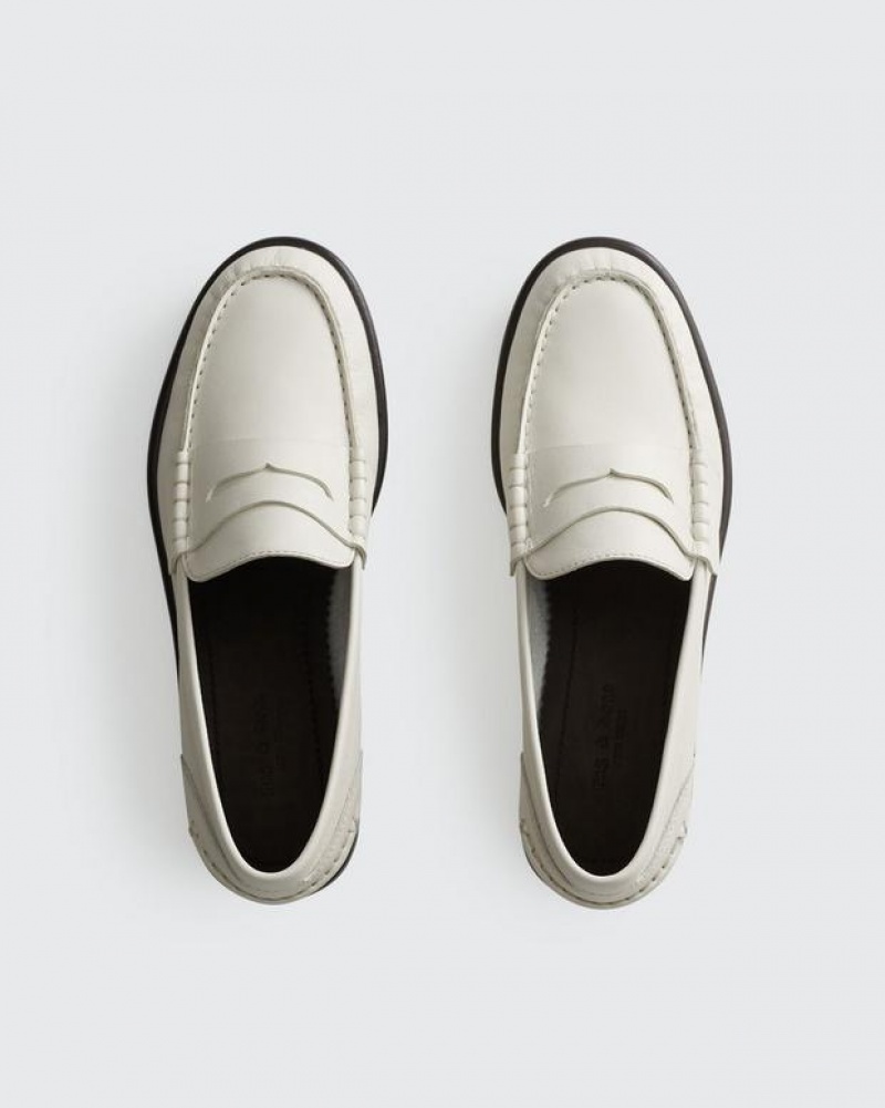 Women's Rag & Bone Carter - Leather Penny Flats White | 978MTHELZ