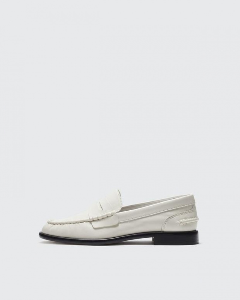 Women\'s Rag & Bone Carter - Leather Penny Flats White | 978MTHELZ