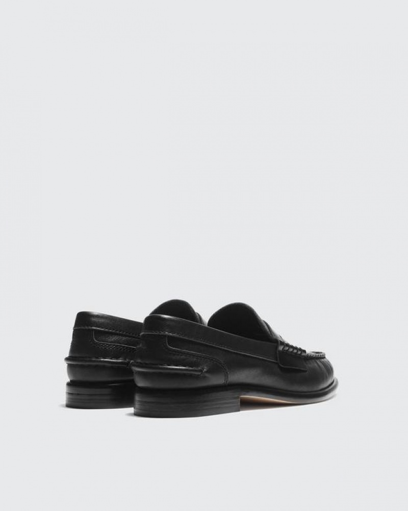 Women's Rag & Bone Carter - Leather Penny Flats Black | 513KRAXCH