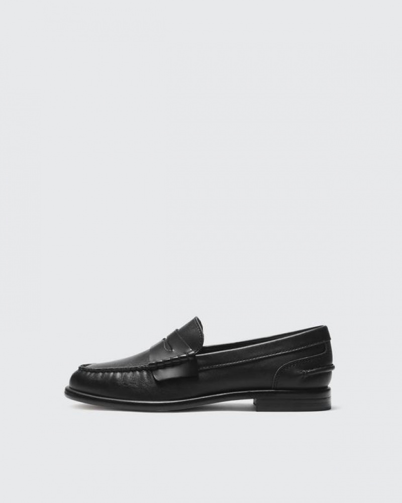 Women\'s Rag & Bone Carter - Leather Penny Flats Black | 513KRAXCH