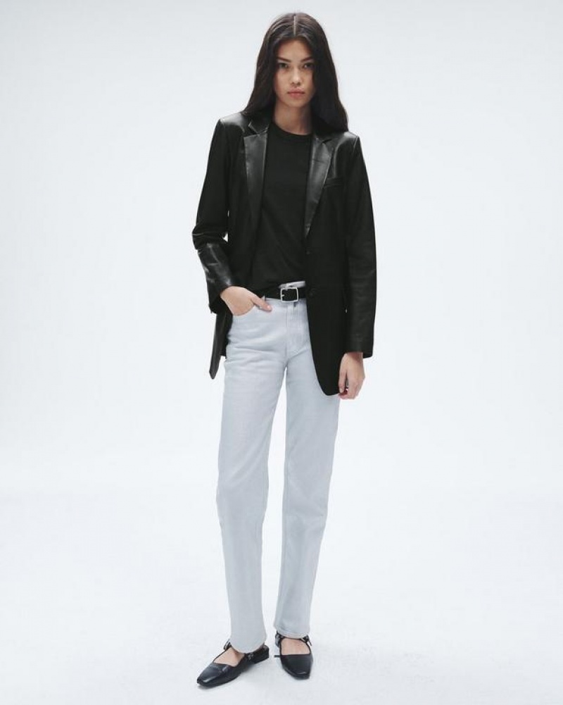 Women's Rag & Bone Charles Leather Oversized Blazers Black | 510OXSEYN