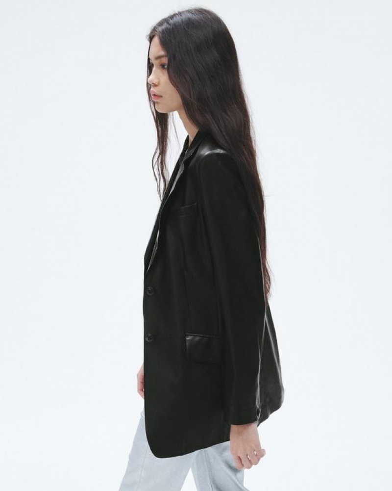 Women's Rag & Bone Charles Leather Oversized Blazers Black | 510OXSEYN