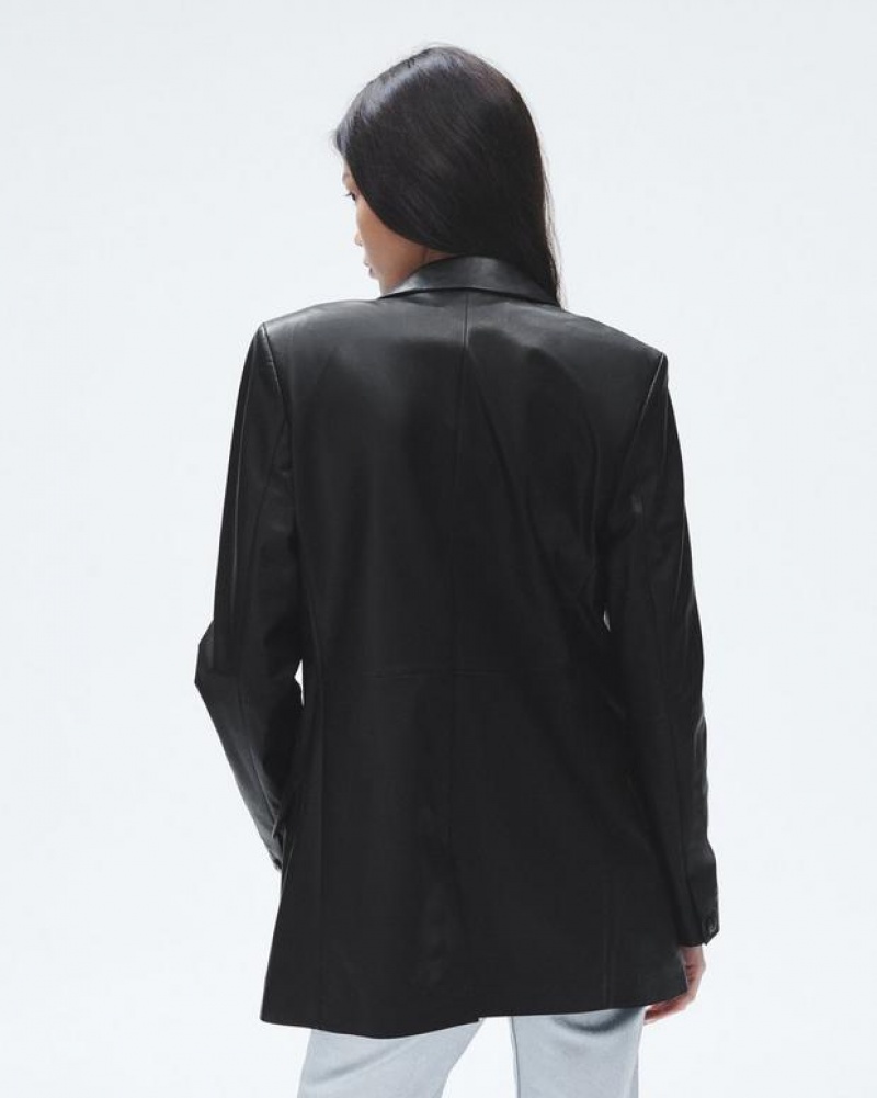 Women's Rag & Bone Charles Leather Oversized Blazers Black | 510OXSEYN