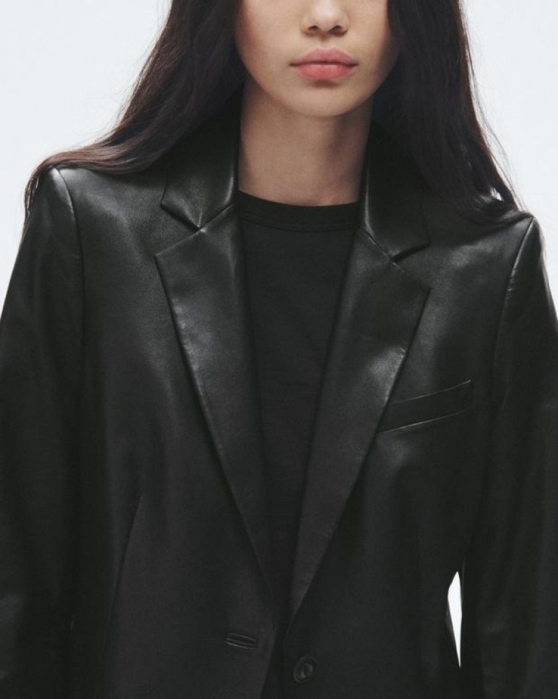 Women's Rag & Bone Charles Leather Oversized Blazers Black | 510OXSEYN