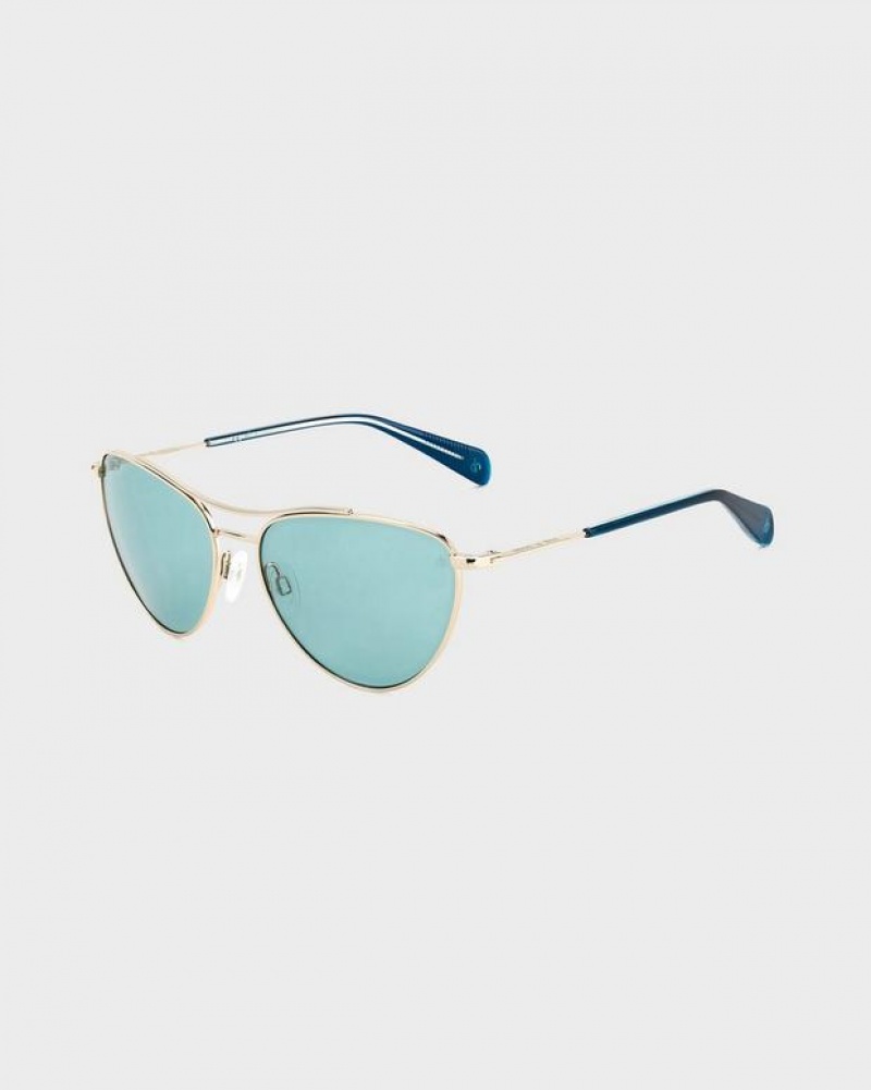 Women\'s Rag & Bone Clare Butterfly Sunglasses Gold Turquoise | 219TQHMNZ