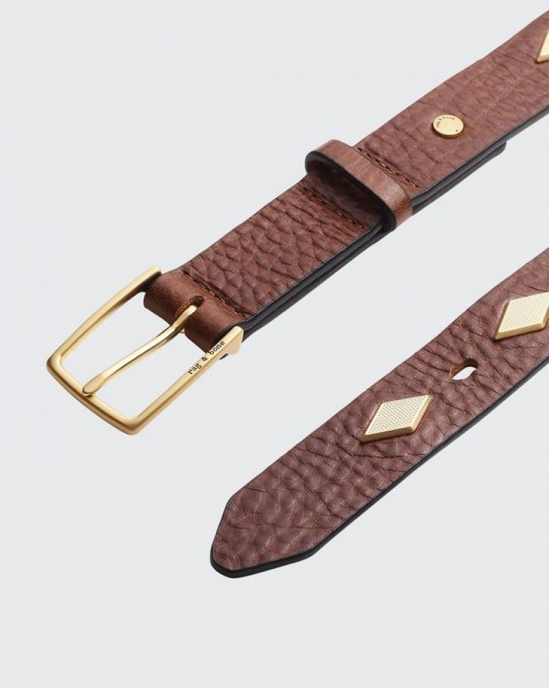 Women's Rag & Bone Colin Studded Leather Belts Brown | 240XPMQKR