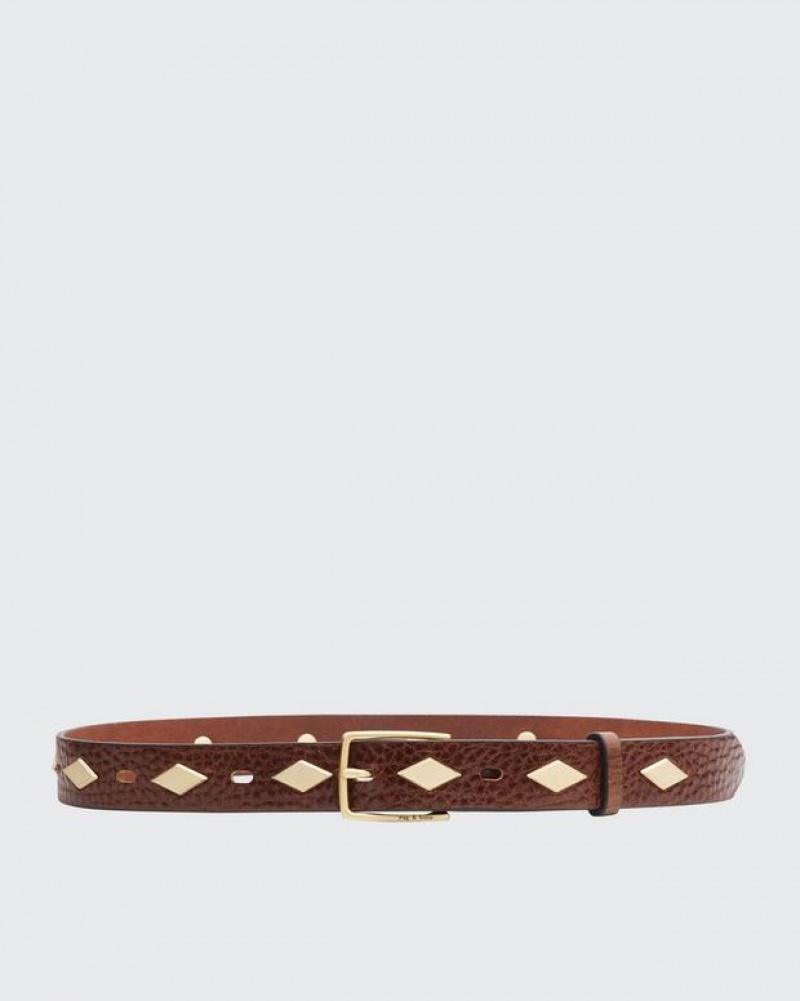 Women\'s Rag & Bone Colin Studded Leather Belts Brown | 240XPMQKR