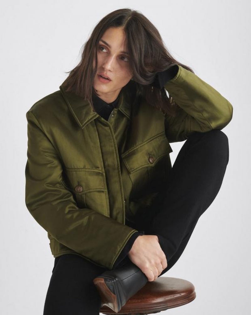 Women\'s Rag & Bone Colton Japanese Satin Classic Fit Jackets Green | 926KSFTJL