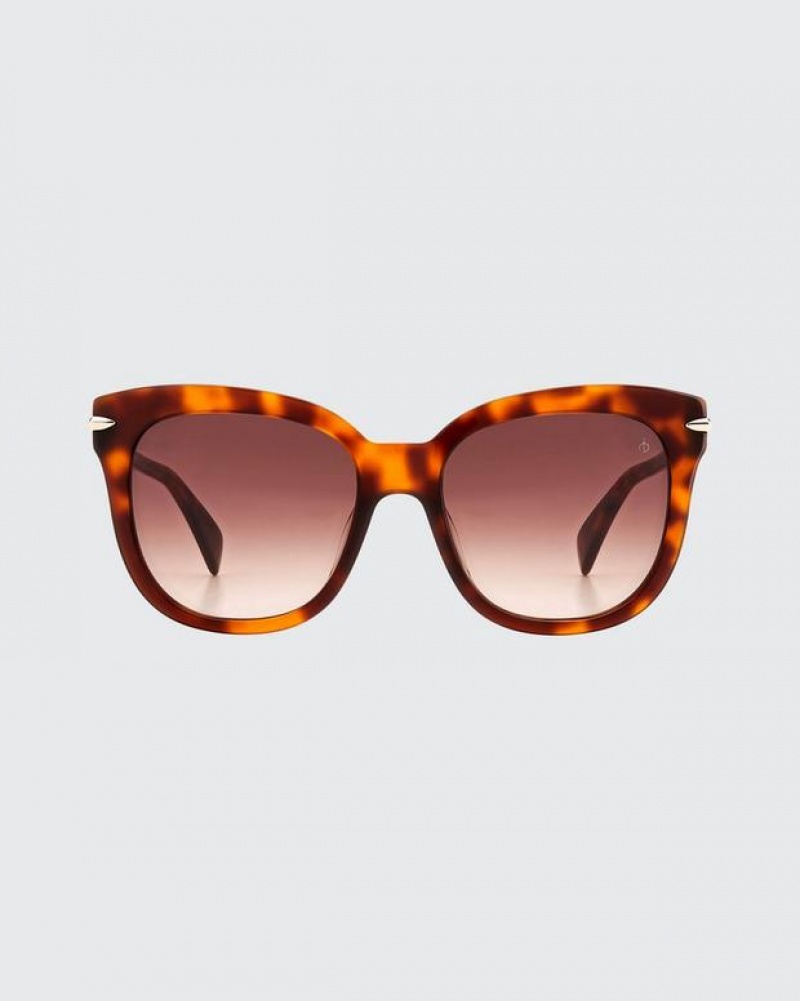 Women's Rag & Bone Darcy Rectangular Sunglasses Havana | 284OUFLVP