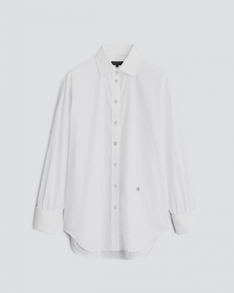 Women's Rag & Bone Diana Cotton Poplin Classic Fit Button Down Tops White | 825EWMHOF